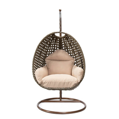 Beige Wicker Hanging Single Egg Swing Chair With Cushions - Elax Furniture