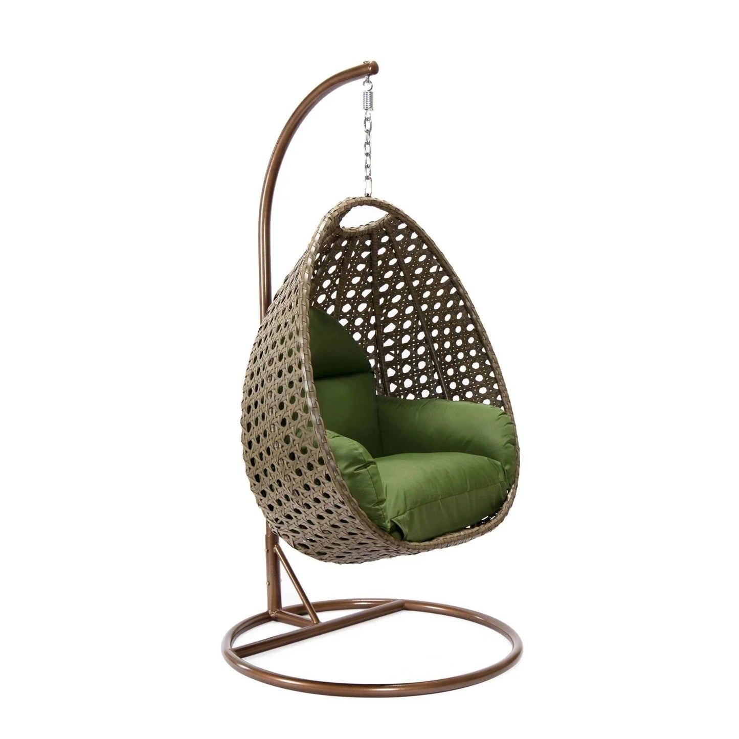 Beige Wicker Hanging Single Egg Swing Chair With Cushions - Elax Furniture