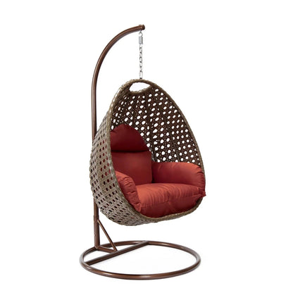 Beige Wicker Hanging Single Egg Swing Chair With Cushions - Elax Furniture