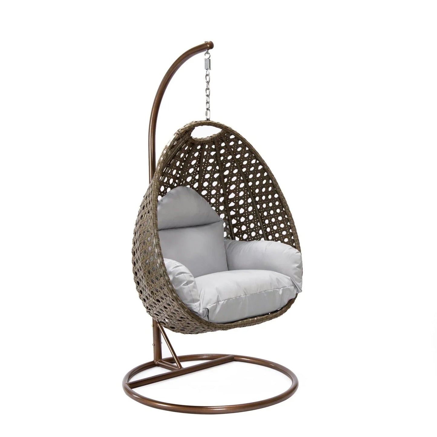 Beige Wicker Hanging Single Egg Swing Chair With Cushions - Elax Furniture