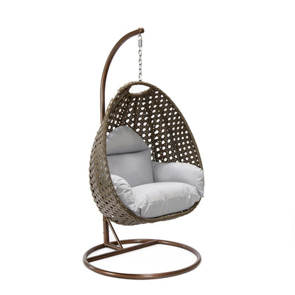 Beige Wicker Hanging Single Egg Swing Chair With Cushions - Elax Furniture