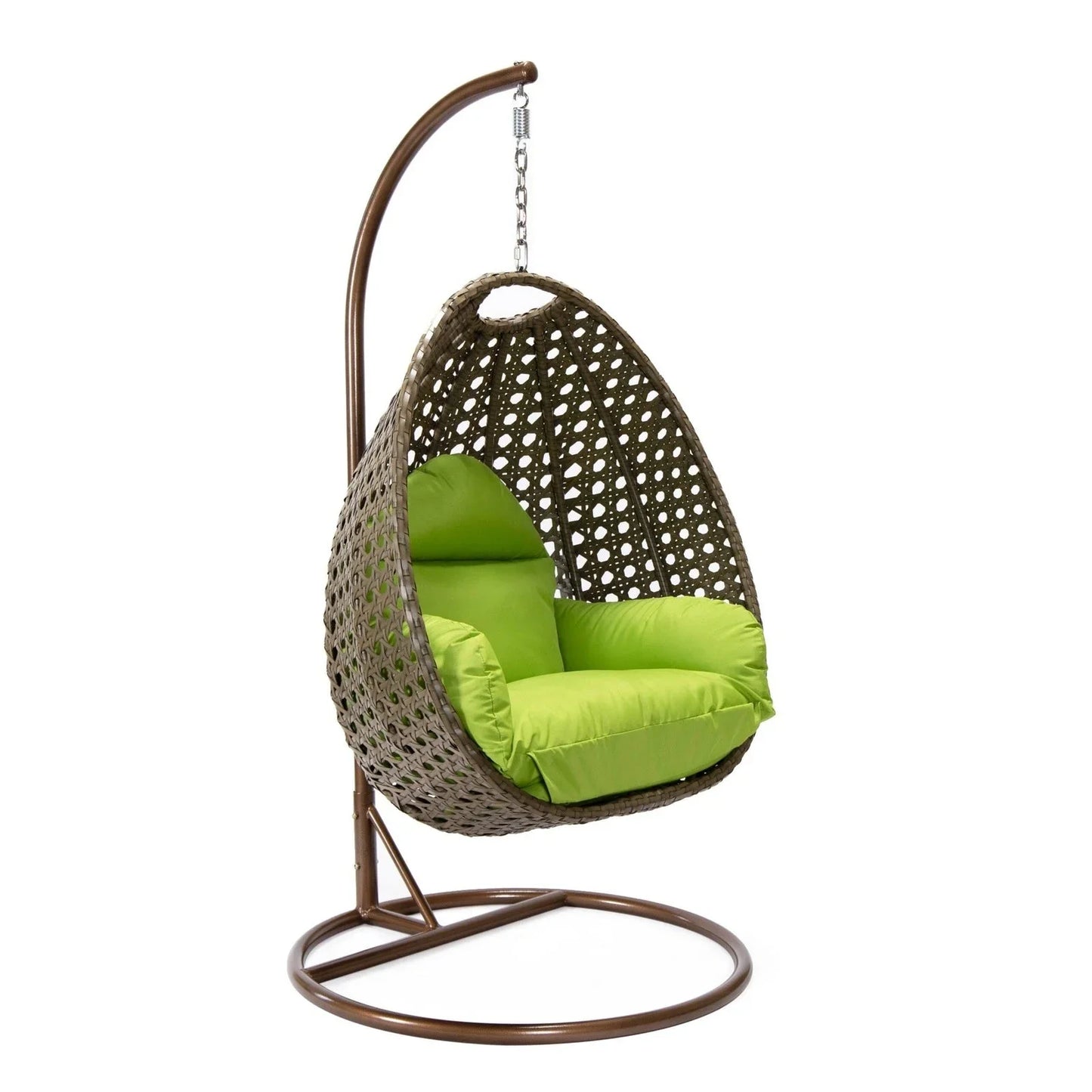 Beige Wicker Hanging Single Egg Swing Chair With Cushions - Elax Furniture