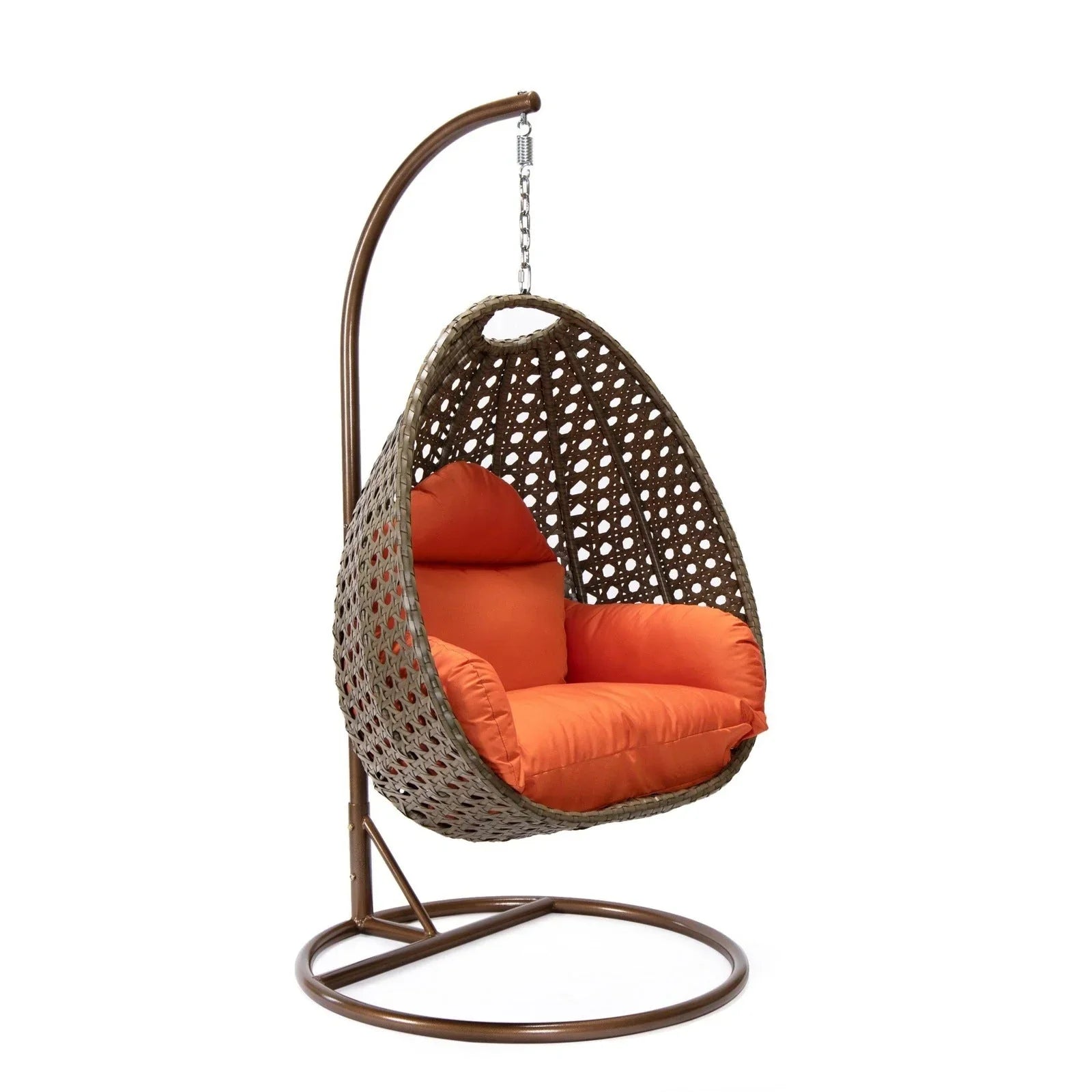 Beige Wicker Hanging Single Egg Swing Chair With Cushions - Elax Furniture