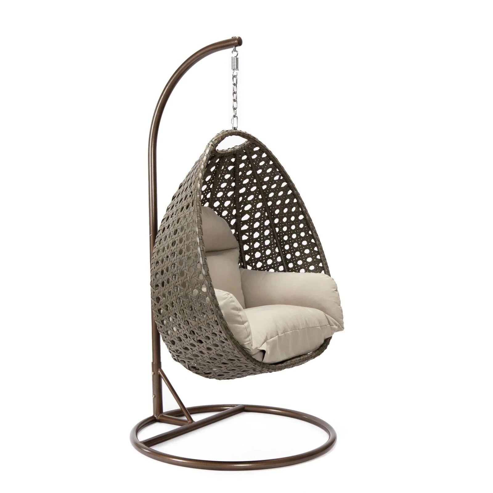 Beige Wicker Hanging Single Egg Swing Chair With Cushions - Elax Furniture