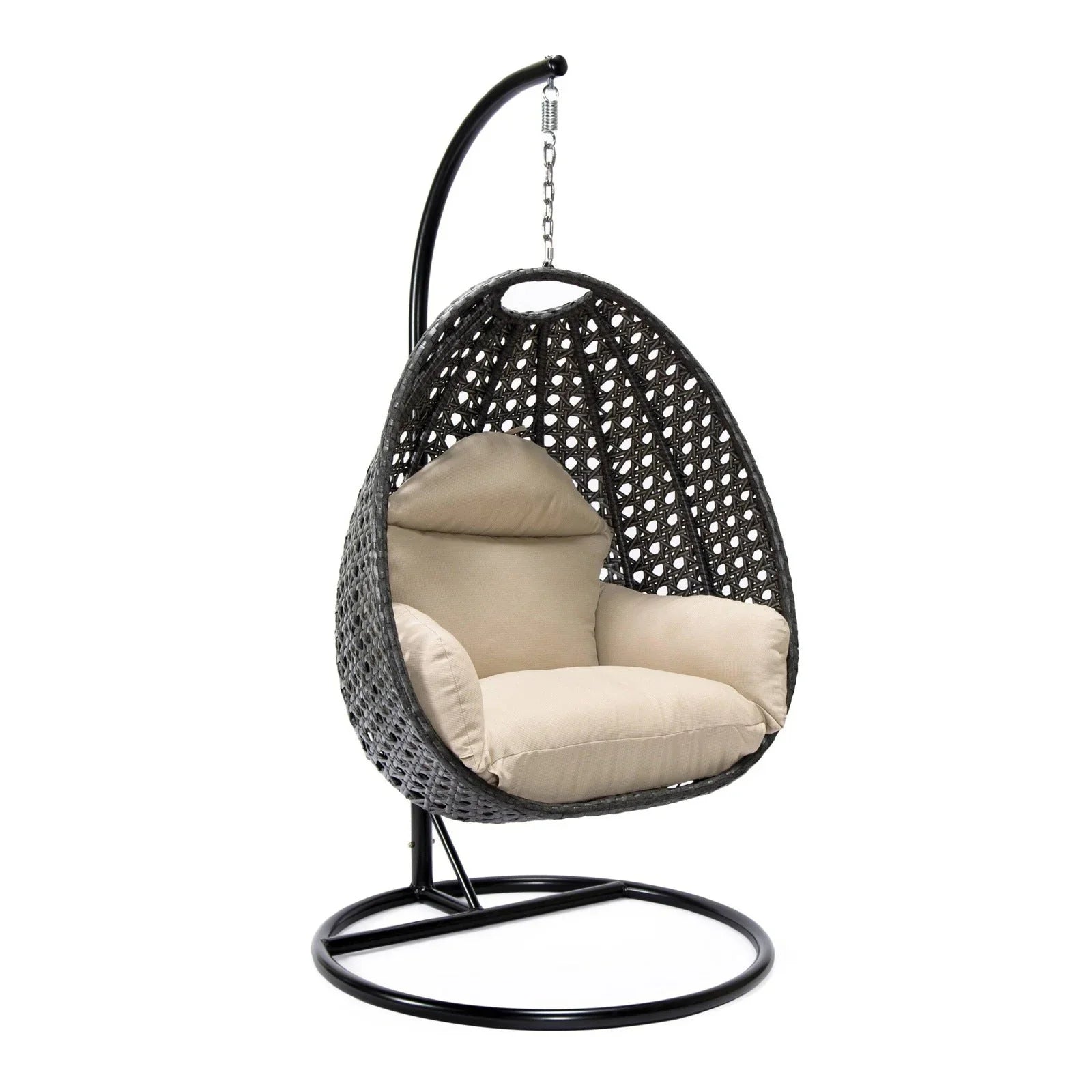 Charcoal Wicker Hanging Single Egg Swing Chair With Cushions - Elax Furniture