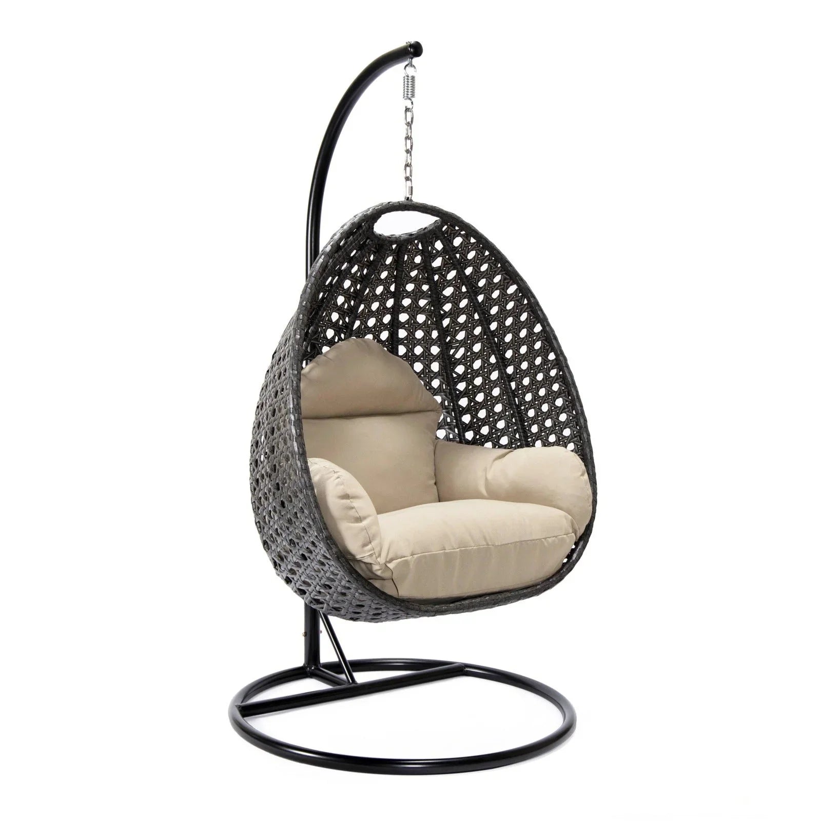 Charcoal Wicker Hanging Single Egg Swing Chair With Cushions - Elax Furniture