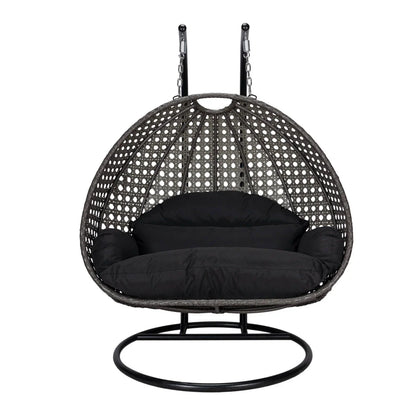 Modern Charcoal Wicker Hanging Double Seater Egg Swing Chair - Elax Furniture