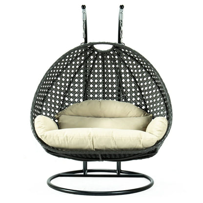 Modern Charcoal Wicker Hanging Double Seater Egg Swing Chair - Elax Furniture