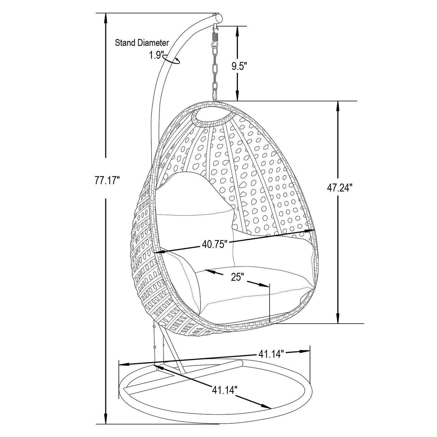 Charcoal Wicker Hanging Single Egg Swing Chair With Cushions - Elax Furniture