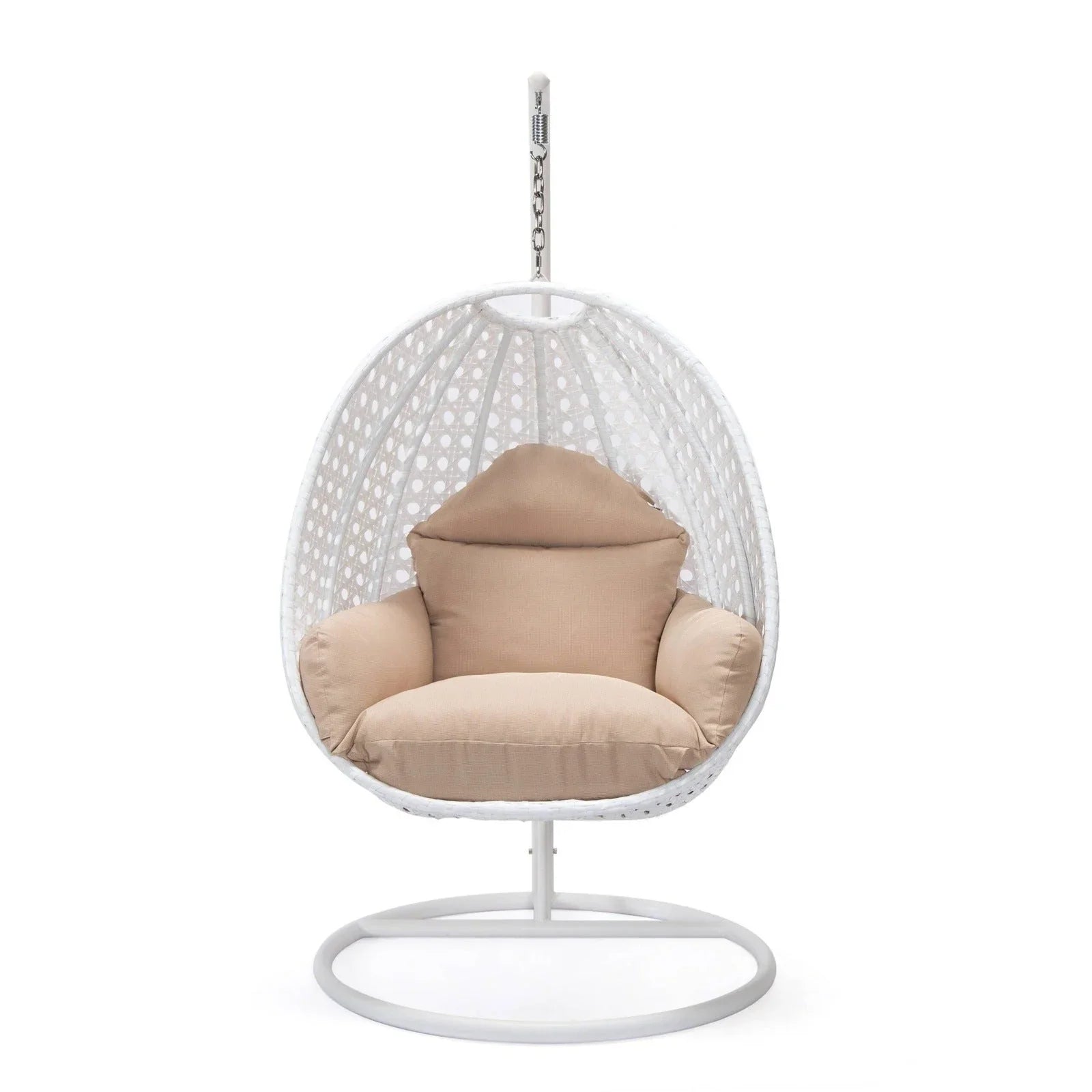 White Wicker Hanging Single Egg Swing Chair With Cushions - Elax Furniture