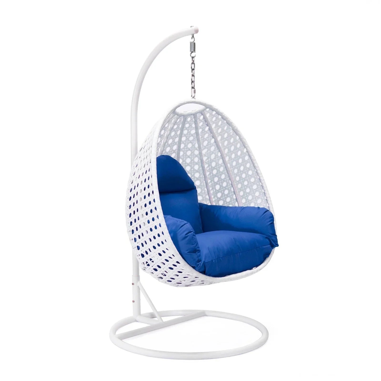 White Wicker Hanging Single Egg Swing Chair With Cushions - Elax Furniture