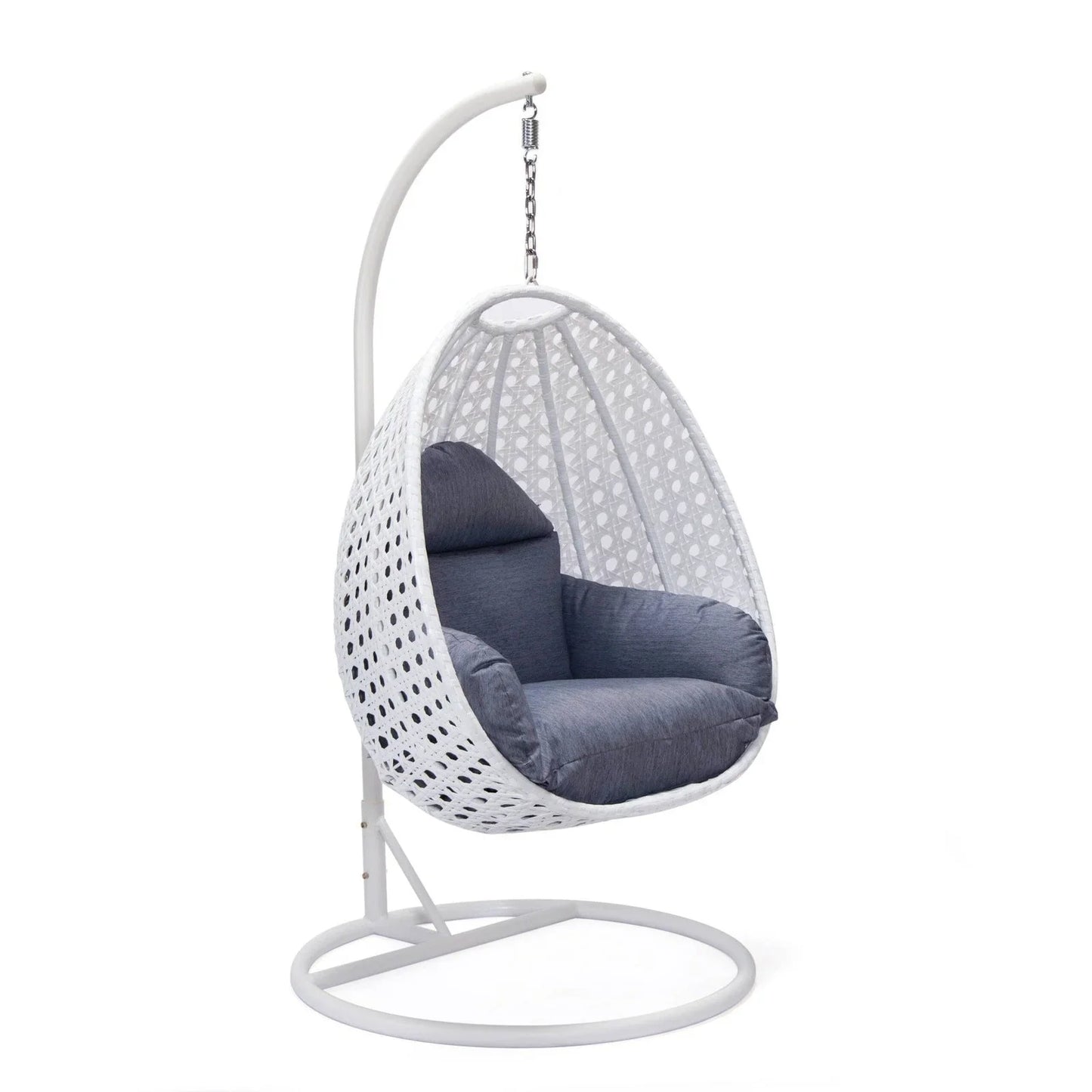 White Wicker Hanging Single Egg Swing Chair With Cushions - Elax Furniture