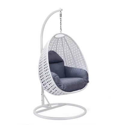 White Wicker Hanging Single Egg Swing Chair With Cushions - Elax Furniture