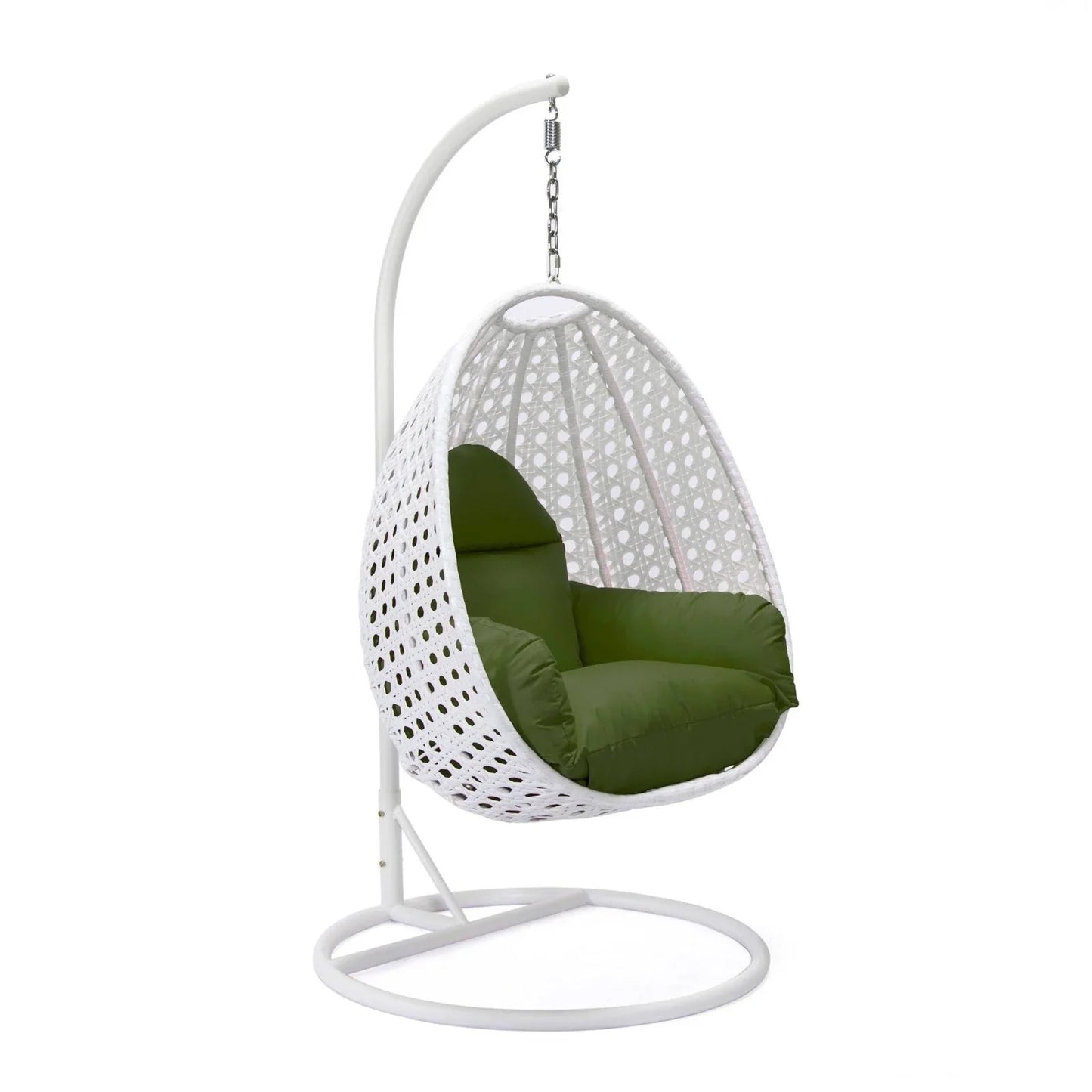 White Wicker Hanging Single Egg Swing Chair With Cushions - Elax Furniture