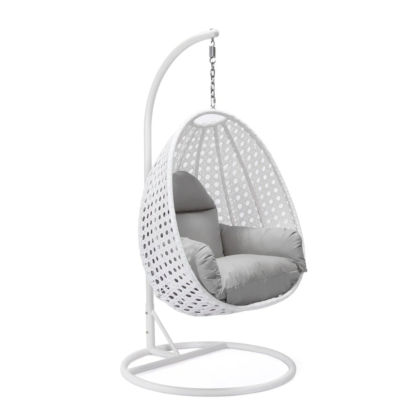 White Wicker Hanging Single Egg Swing Chair With Cushions - Elax Furniture