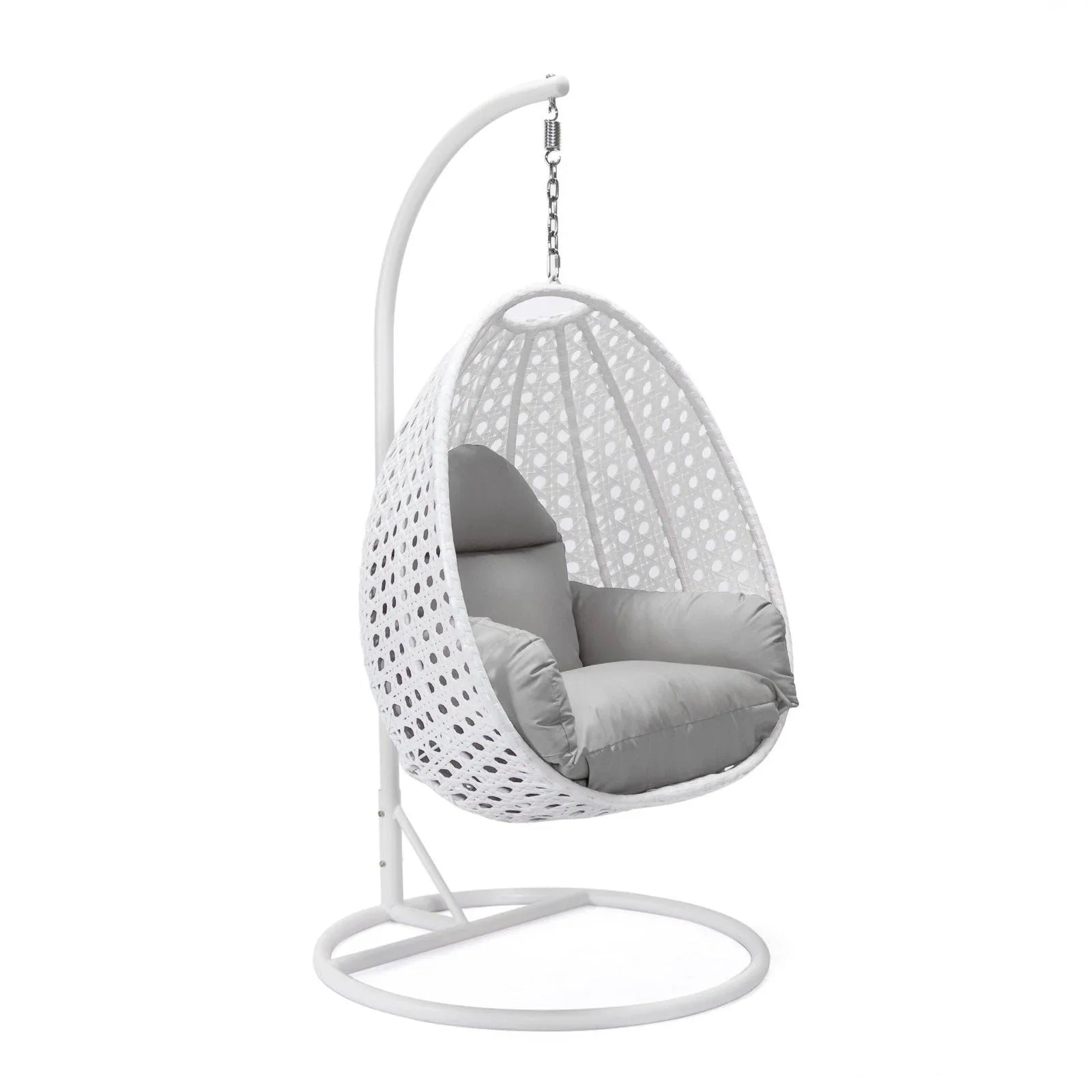 White Wicker Hanging Single Egg Swing Chair With Cushions - Elax Furniture