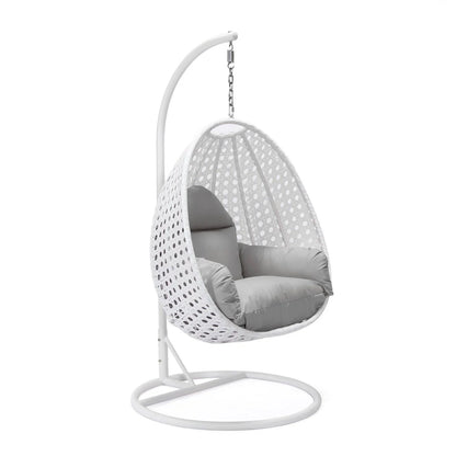 White Wicker Hanging Single Egg Swing Chair With Cushions - Elax Furniture