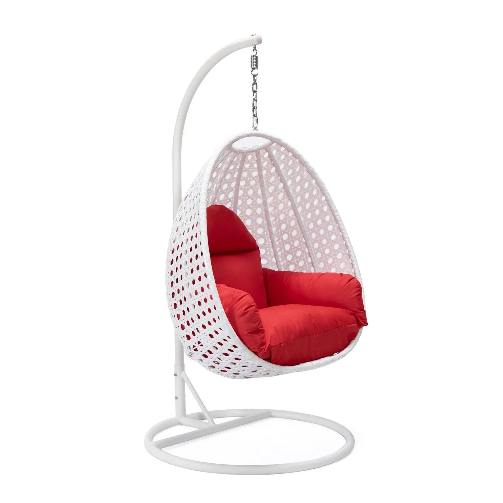 White Wicker Hanging Single Egg Swing Chair With Cushions - Elax Furniture