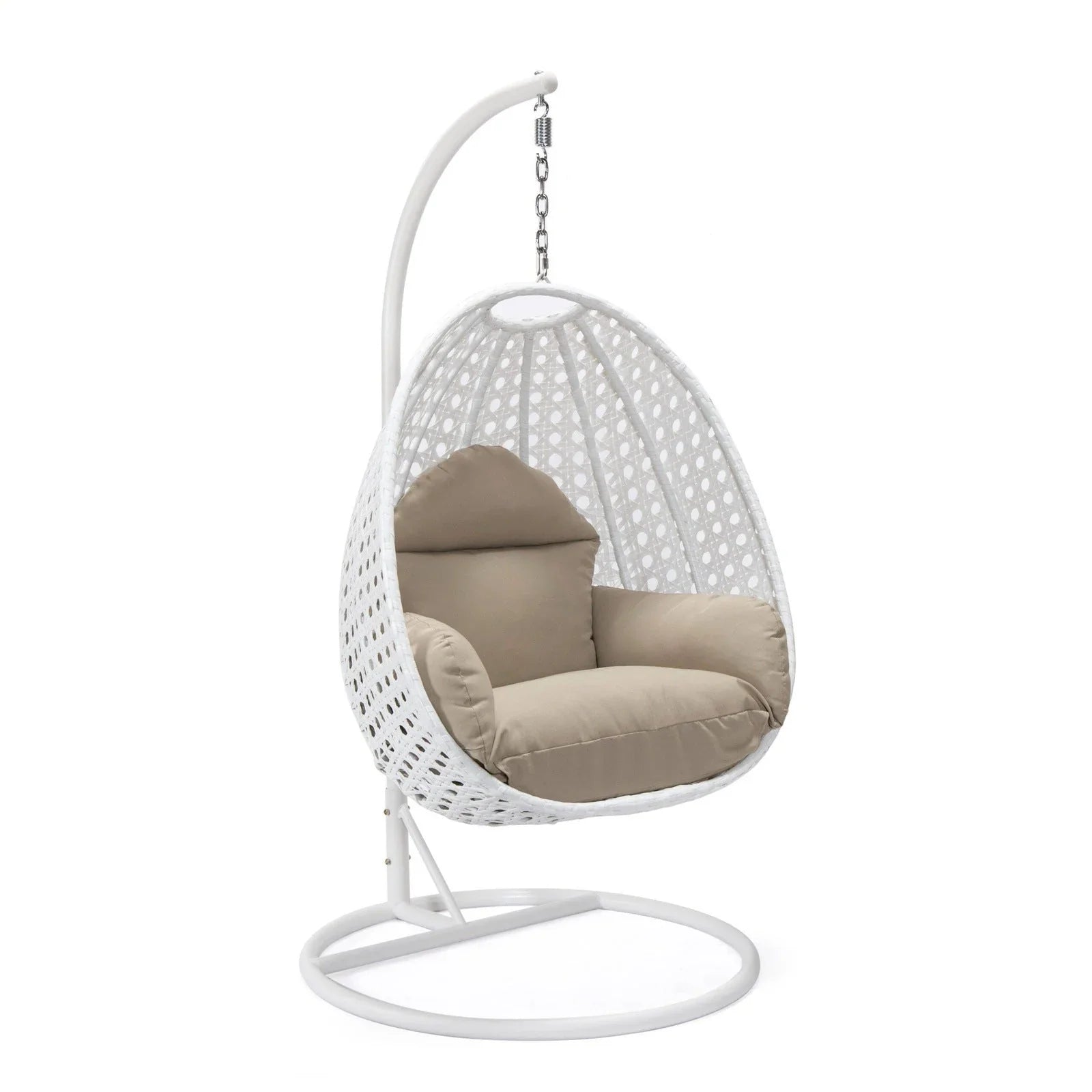 White Wicker Hanging Single Egg Swing Chair With Cushions - Elax Furniture