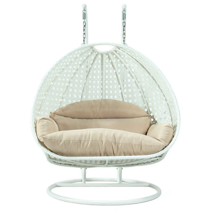 Modern White Wicker Hanging Double Seater Egg Swing Chair - Elax Furniture