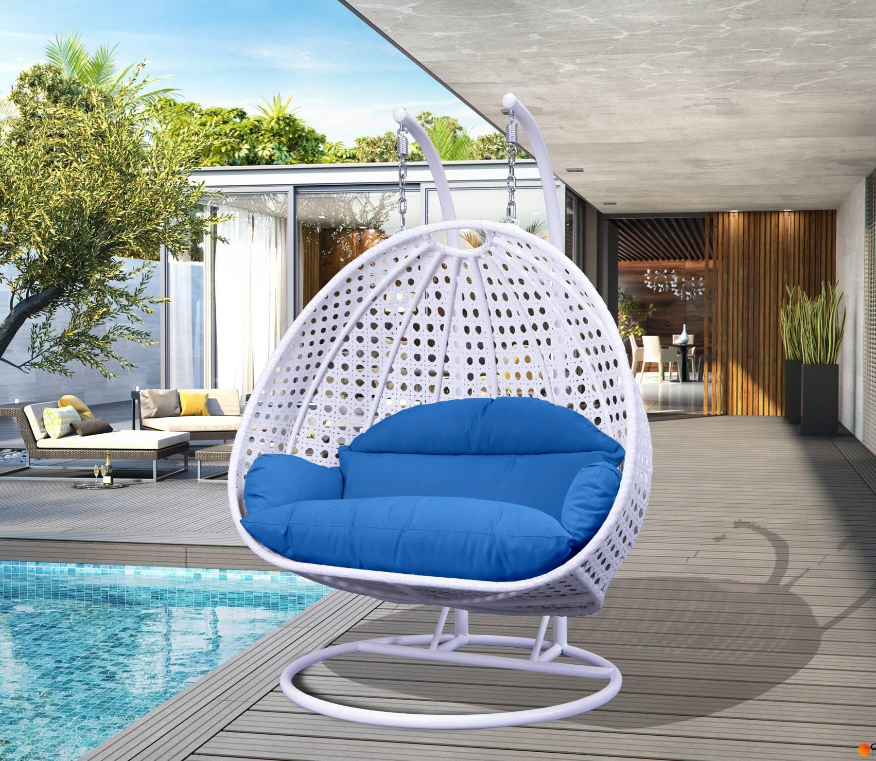Modern White Wicker Hanging Double Seater Egg Swing Chair - Elax Furniture