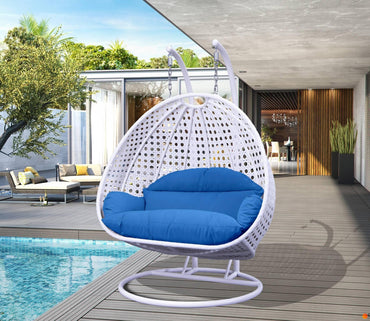 Modern White Wicker Hanging Double Seater Egg Swing Chair - Elax Furniture