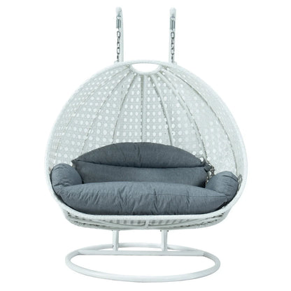 Modern White Wicker Hanging Double Seater Egg Swing Chair - Elax Furniture