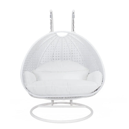 Modern White Wicker Hanging Double Seater Egg Swing Chair - Elax Furniture