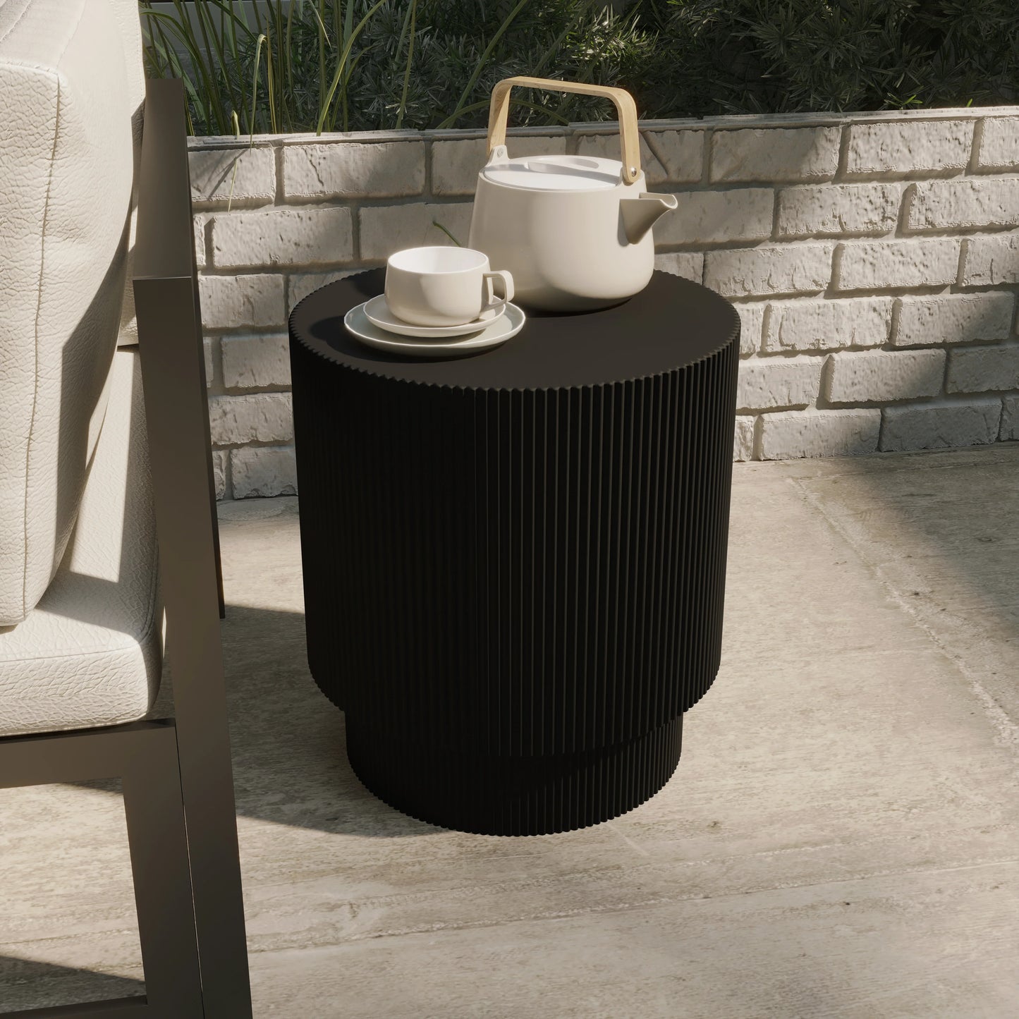 Eden Series Side Table in Fiberstone Round Accent Table for Home, Living Room, Indoor, and Outdoor - Elax Furniture