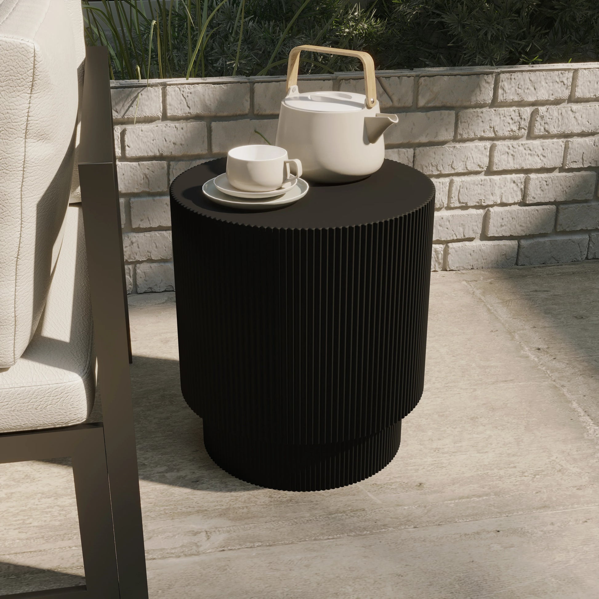 Eden Series Side Table in Fiberstone Round Accent Table for Home, Living Room, Indoor, and Outdoor - Elax Furniture