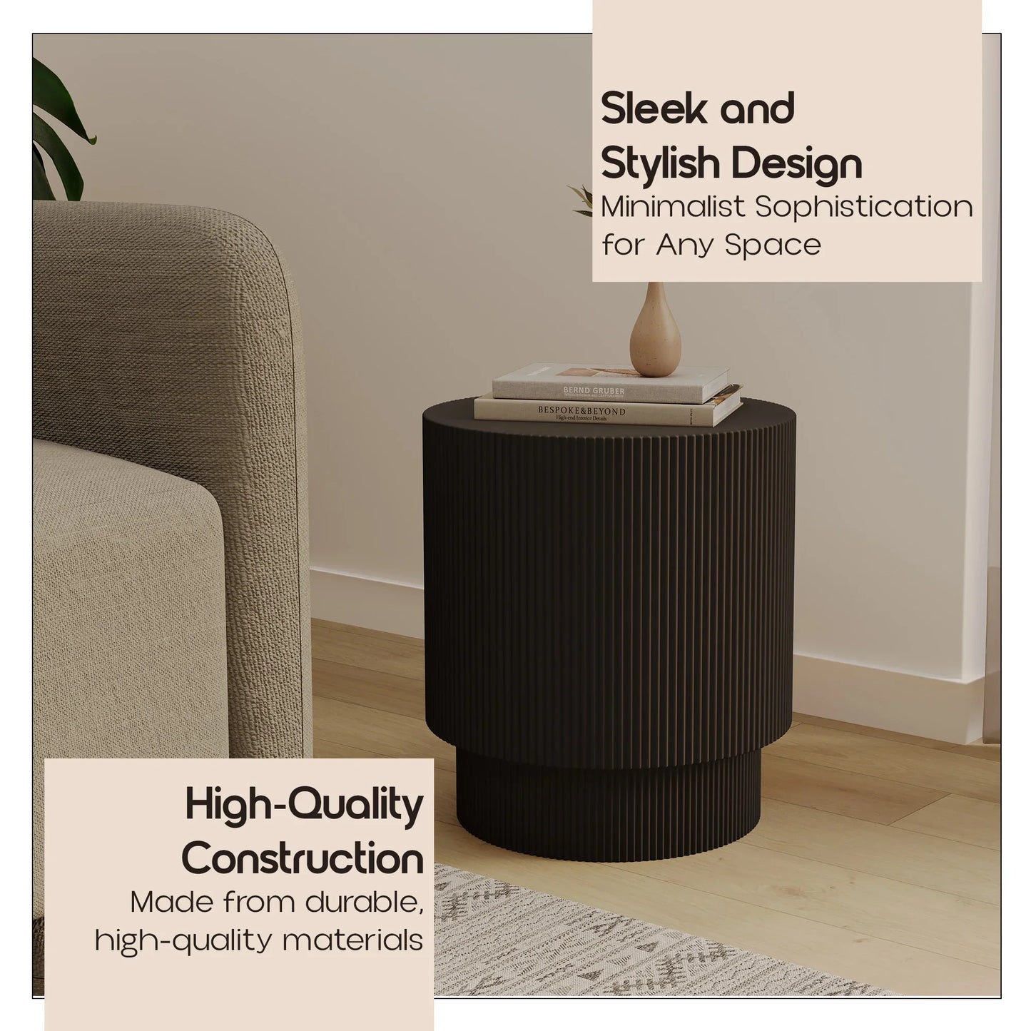 Eden Series Side Table in Fiberstone Round Accent Table for Home, Living Room, Indoor, and Outdoor - Elax Furniture