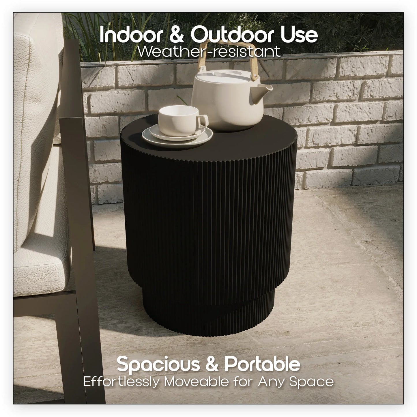 Eden Series Side Table in Fiberstone Round Accent Table for Home, Living Room, Indoor, and Outdoor - Elax Furniture