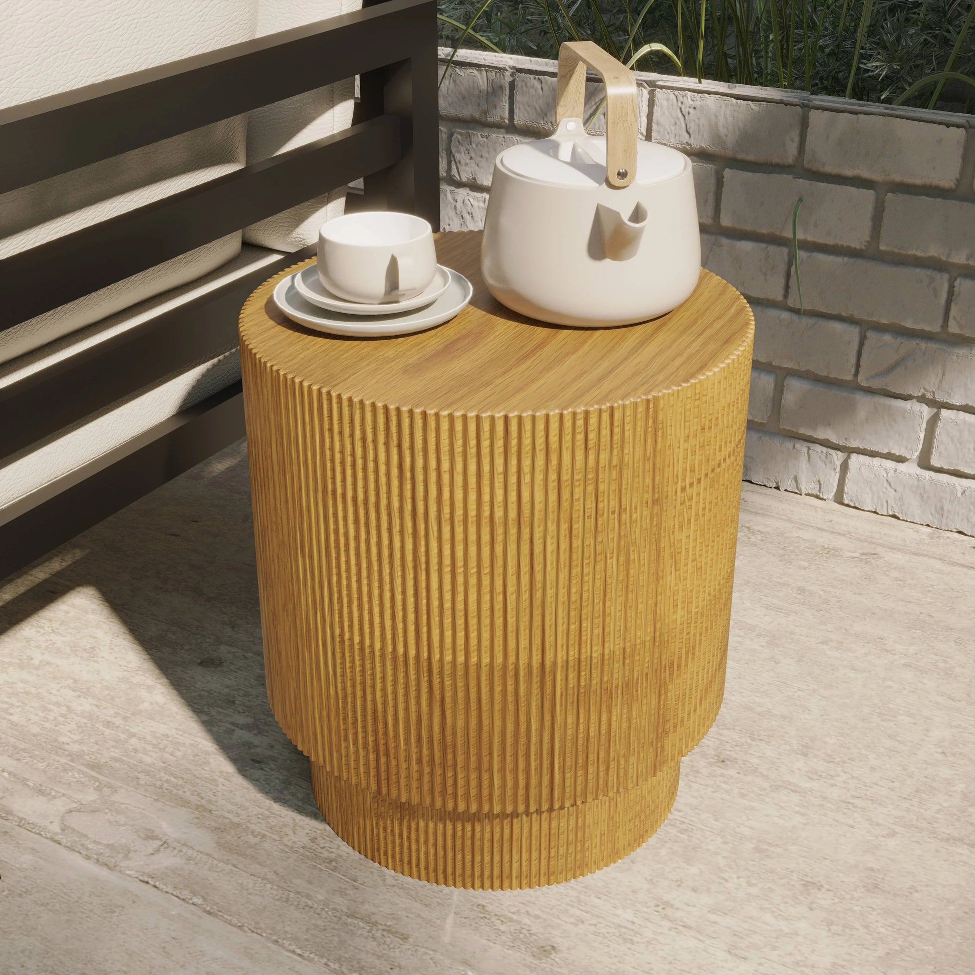 Eden Series Side Table in Fiberstone Round Accent Table for Home, Living Room, Indoor, and Outdoor - Elax Furniture