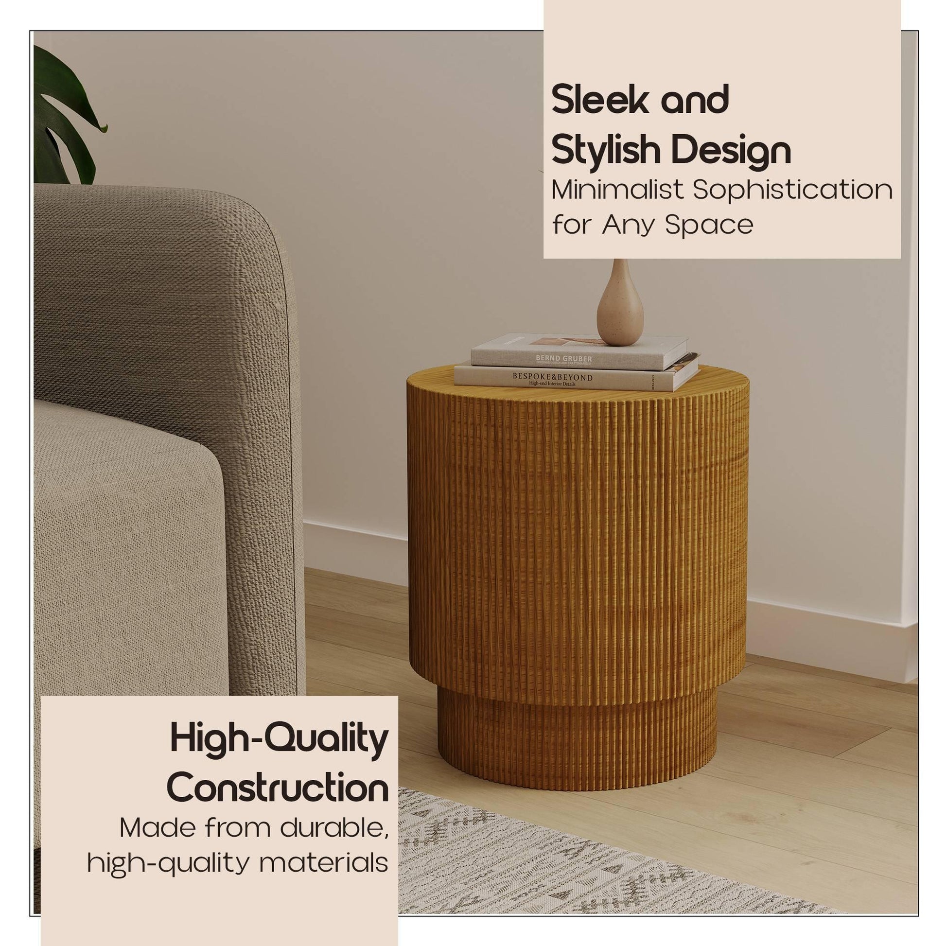 Eden Series Side Table in Fiberstone Round Accent Table for Home, Living Room, Indoor, and Outdoor - Elax Furniture