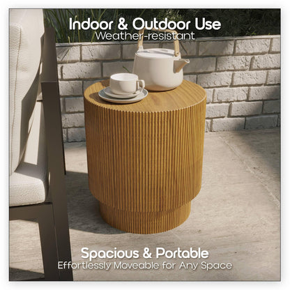 Eden Series Side Table in Fiberstone Round Accent Table for Home, Living Room, Indoor, and Outdoor - Elax Furniture