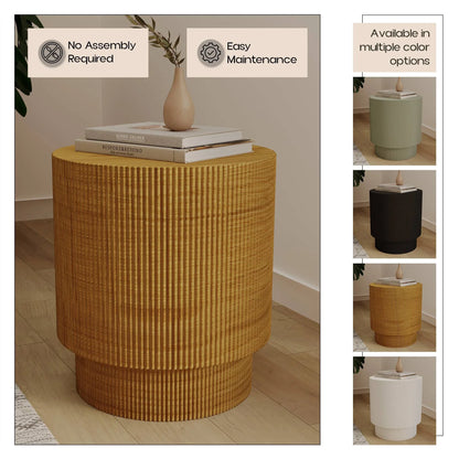 Eden Series Side Table in Fiberstone Round Accent Table for Home, Living Room, Indoor, and Outdoor - Elax Furniture