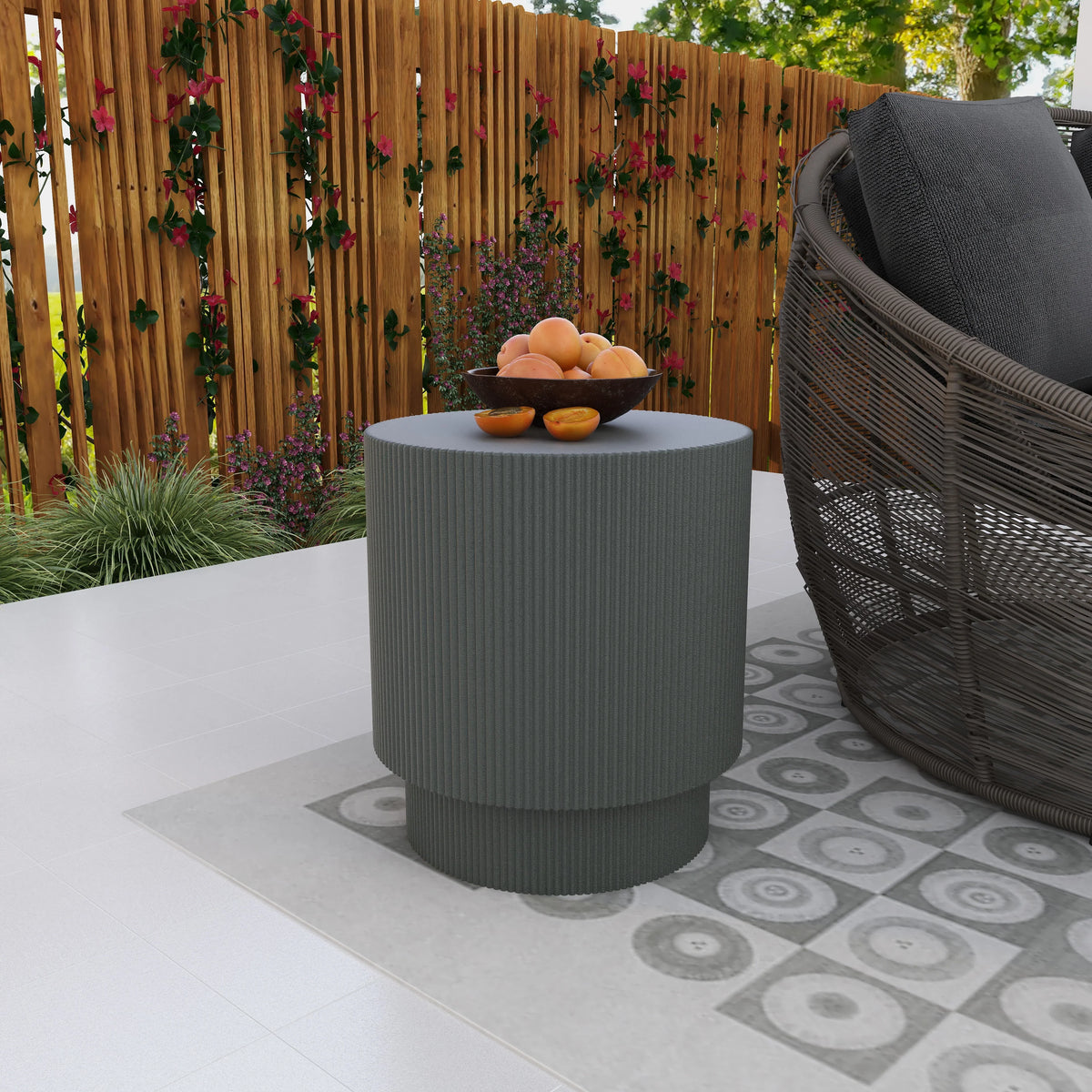 Eden Series Side Table in Fiberstone Round Accent Table for Home, Living Room, Indoor, and Outdoor - Elax Furniture