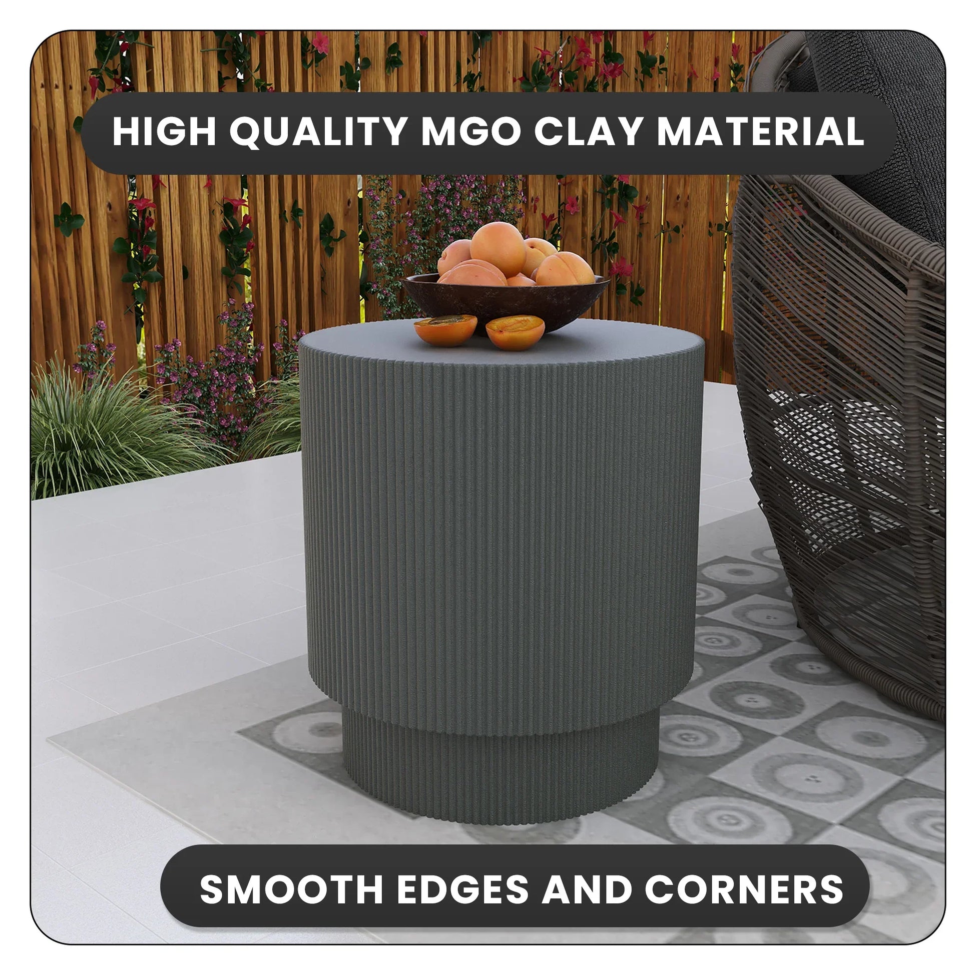 Eden Series Side Table in Fiberstone Round Accent Table for Home, Living Room, Indoor, and Outdoor - Elax Furniture