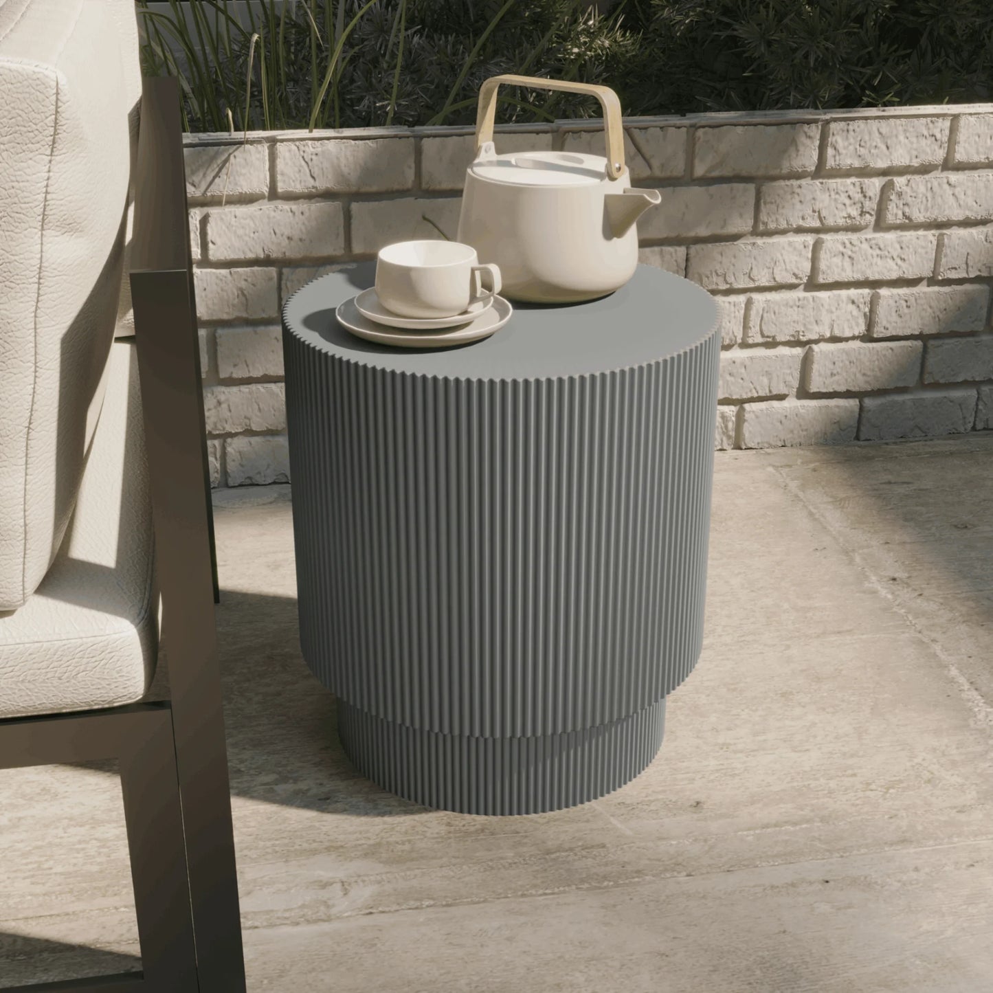 Eden Series Side Table in Fiberstone Round Accent Table for Home, Living Room, Indoor, and Outdoor - Elax Furniture