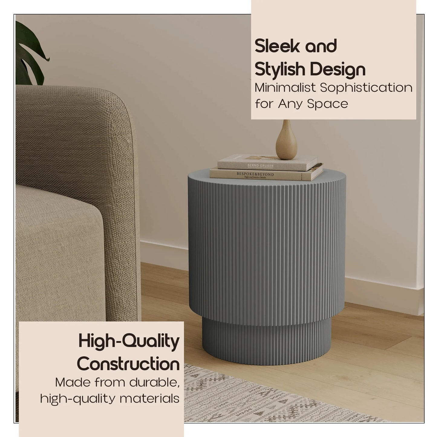 Eden Series Side Table in Fiberstone Round Accent Table for Home, Living Room, Indoor, and Outdoor - Elax Furniture