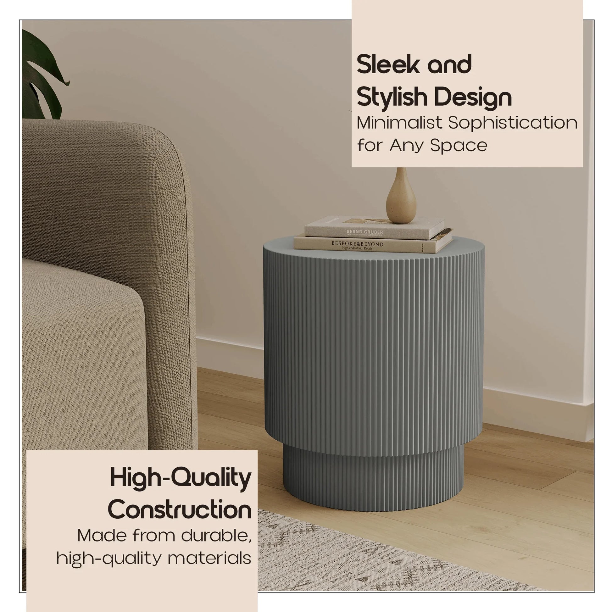 Eden Series Side Table in Fiberstone Round Accent Table for Home, Living Room, Indoor, and Outdoor - Elax Furniture
