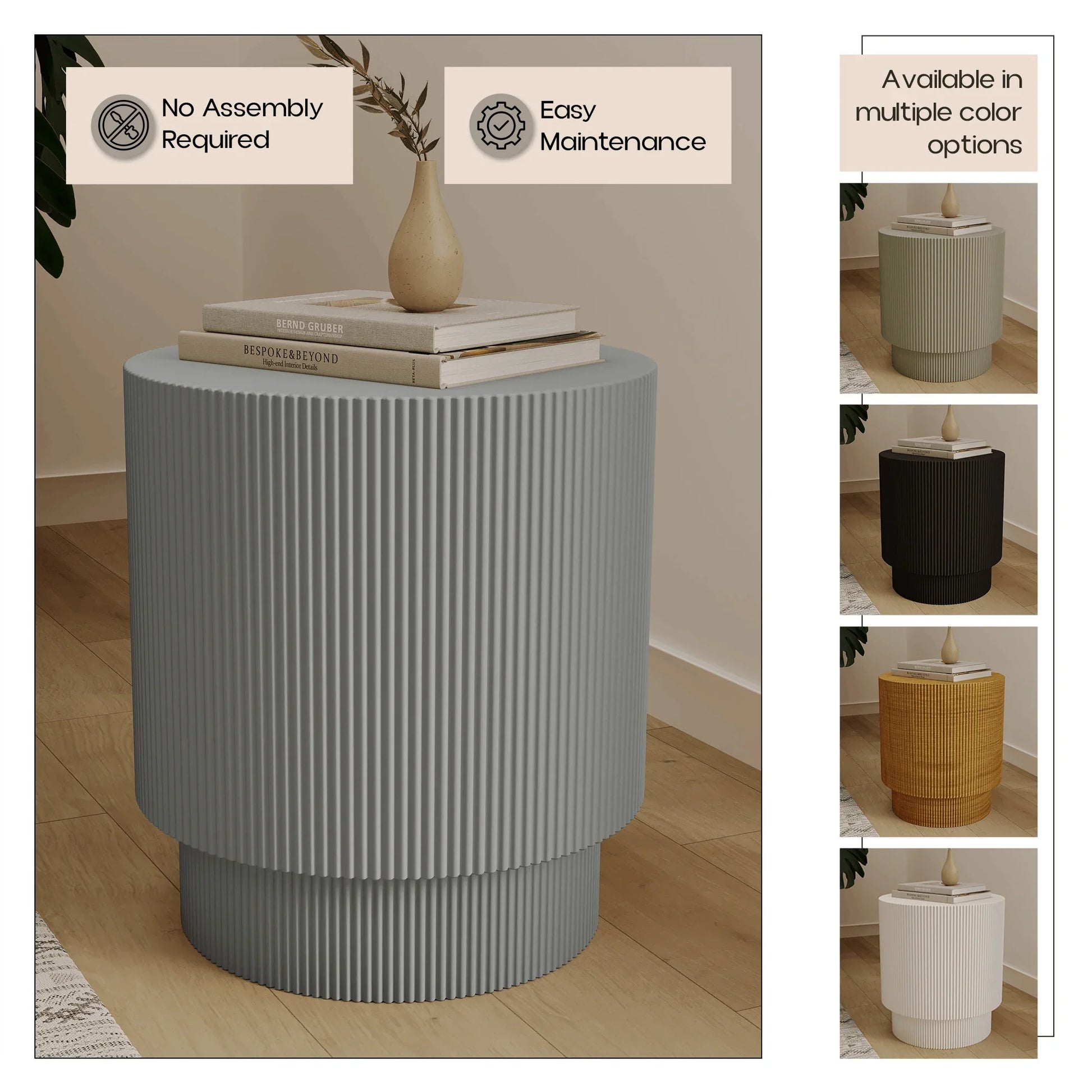 Eden Series Side Table in Fiberstone Round Accent Table for Home, Living Room, Indoor, and Outdoor - Elax Furniture