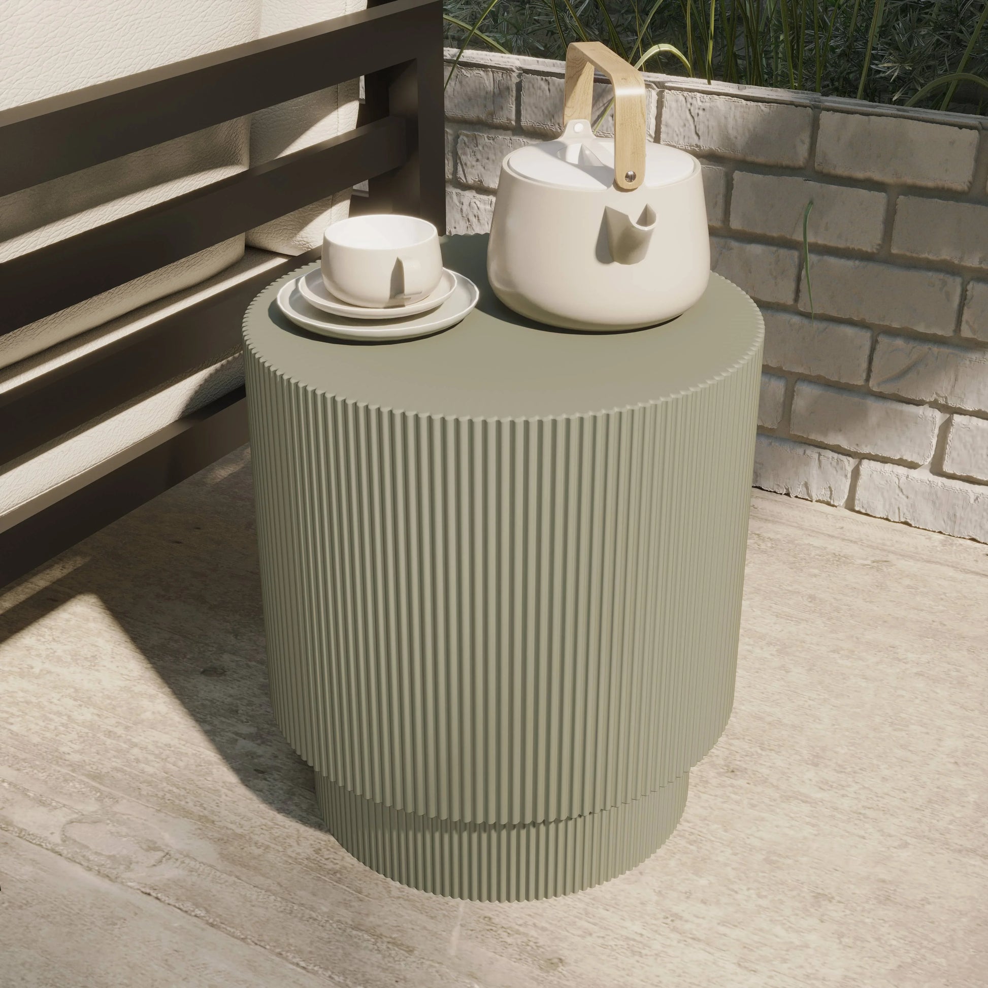 Eden Series Side Table in Fiberstone Round Accent Table for Home, Living Room, Indoor, and Outdoor - Elax Furniture