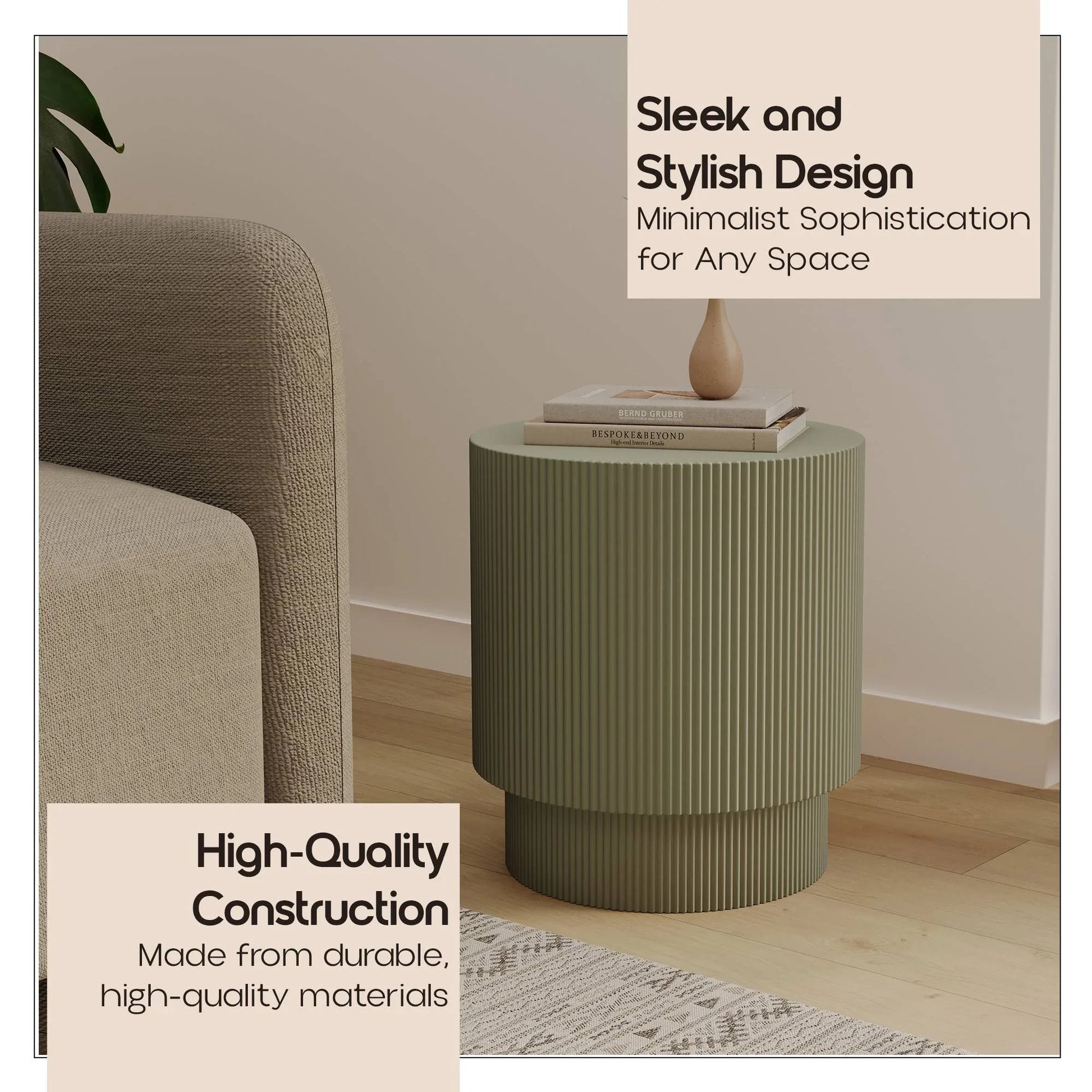 Eden Series Side Table in Fiberstone Round Accent Table for Home, Living Room, Indoor, and Outdoor - Elax Furniture