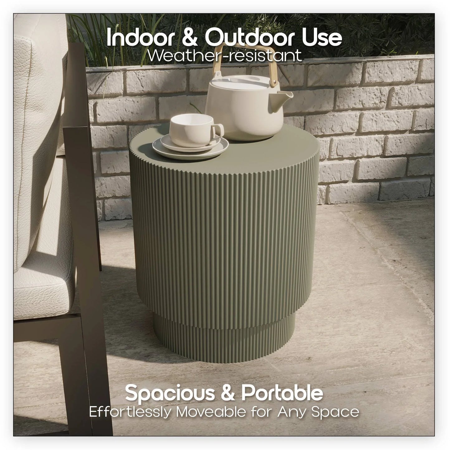 Eden Series Side Table in Fiberstone Round Accent Table for Home, Living Room, Indoor, and Outdoor - Elax Furniture