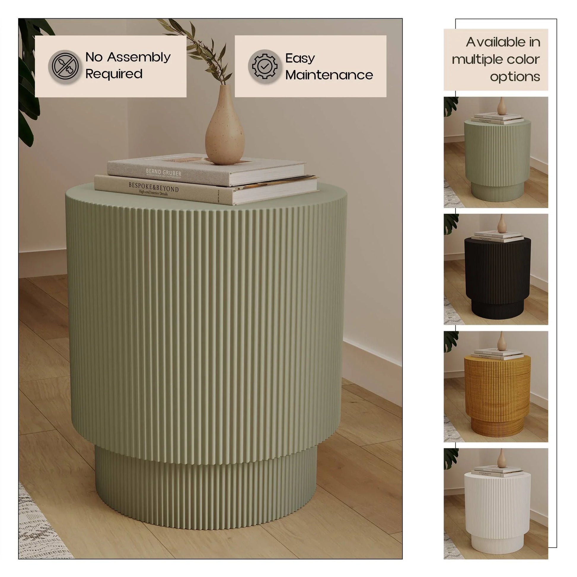 Eden Series Side Table in Fiberstone Round Accent Table for Home, Living Room, Indoor, and Outdoor - Elax Furniture