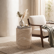 Eden Series Side Table in Fiberstone Round Accent Table for Home, Living Room, Indoor, and Outdoor