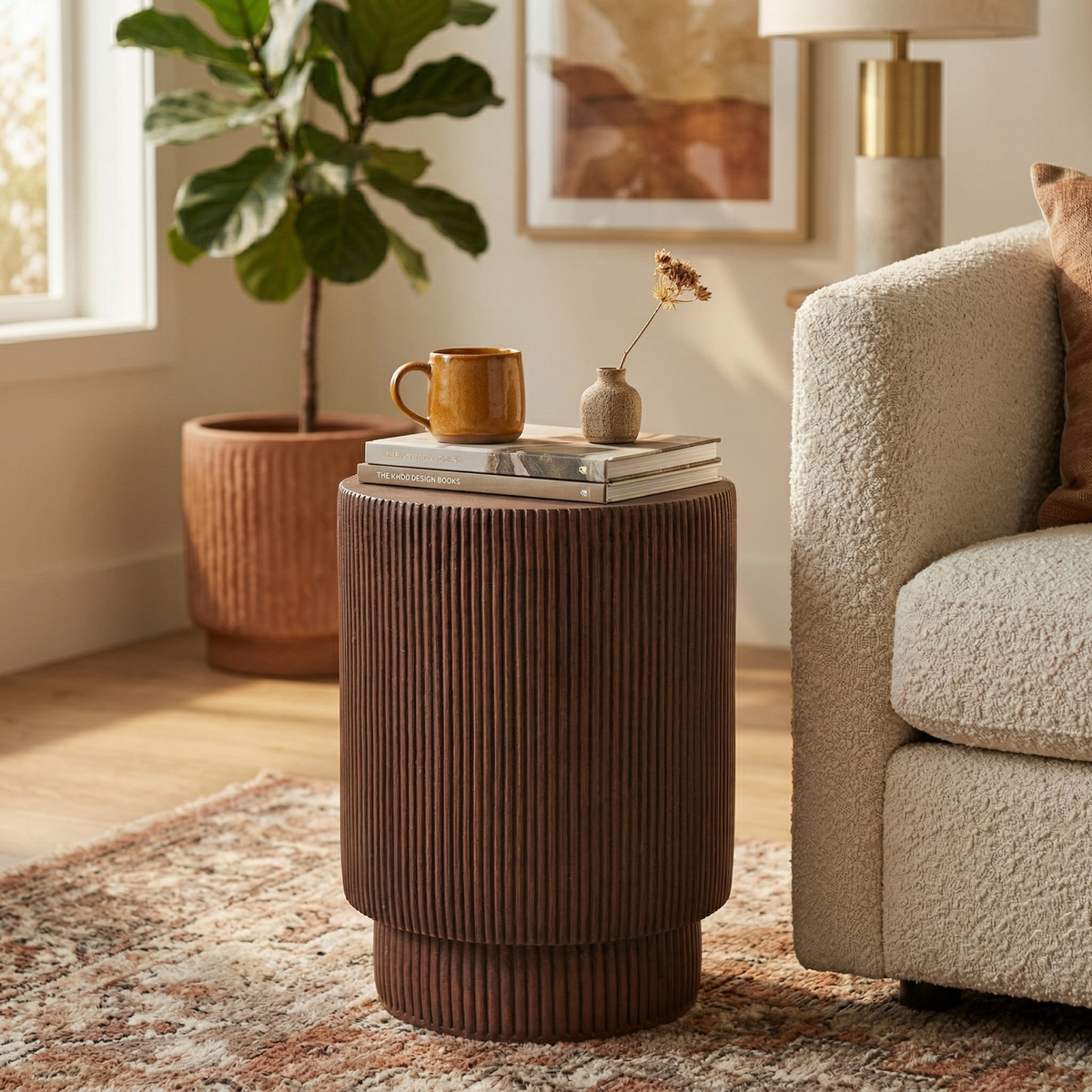 Eden Series Side Table in Fiberstone Round Accent Table for Home, Living Room, Indoor, and Outdoor