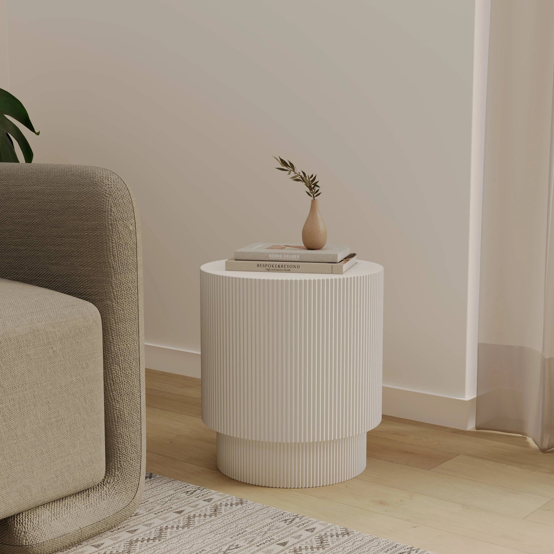 Eden Series Side Table in Fiberstone Round Accent Table for Home, Living Room, Indoor, and Outdoor - Elax Furniture