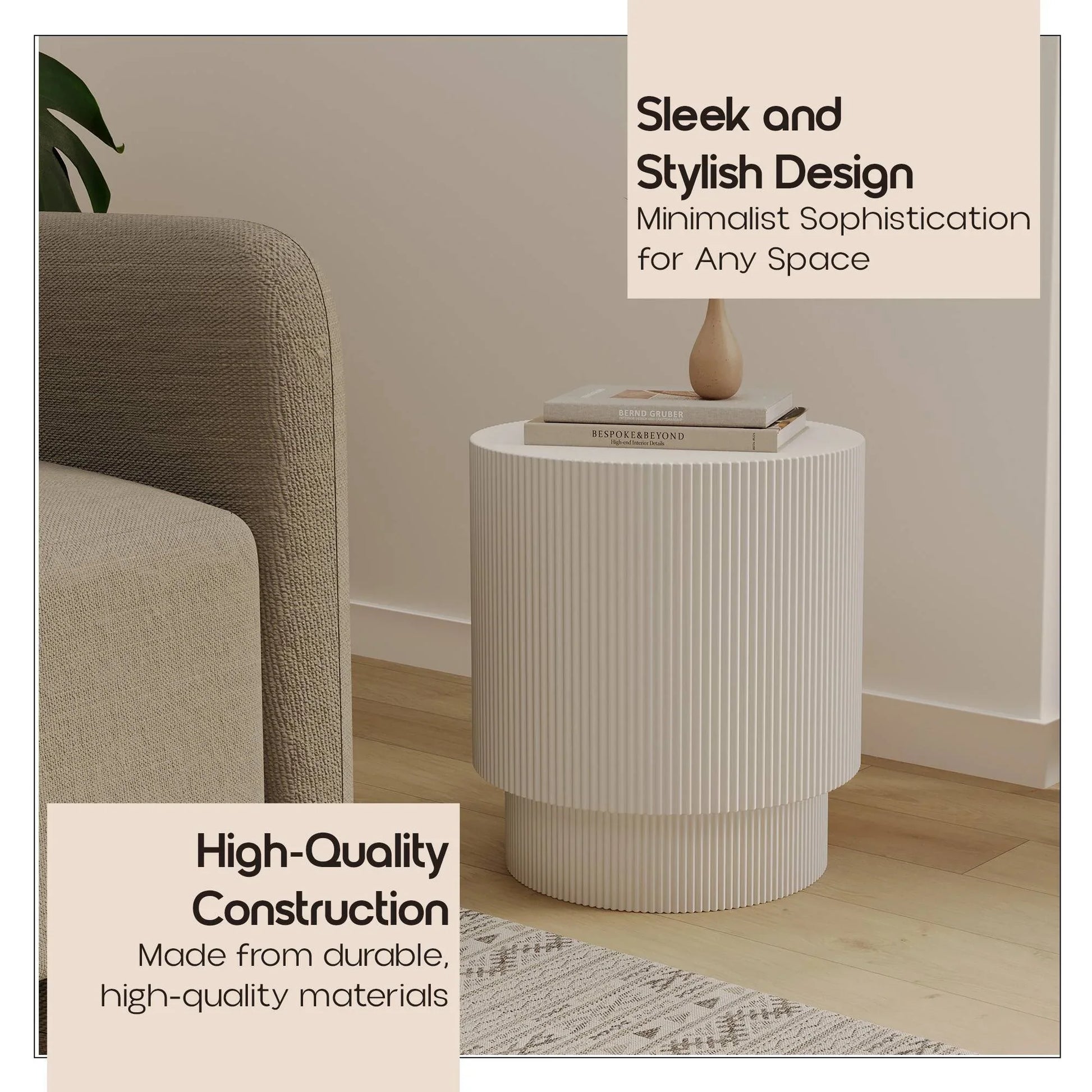 Eden Series Side Table in Fiberstone Round Accent Table for Home, Living Room, Indoor, and Outdoor - Elax Furniture